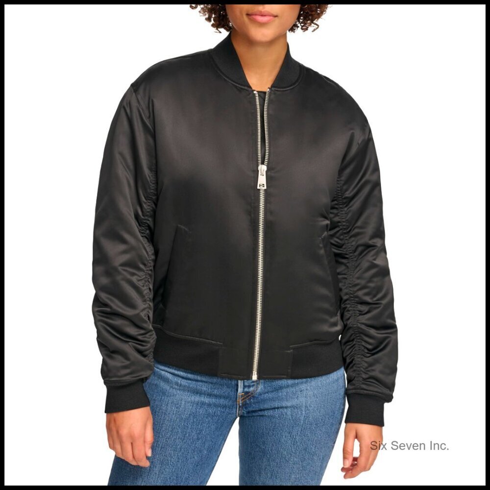 Relaxed Fit Bomber Jacket Satin Fabric Casual Chic Transitional Outerwear